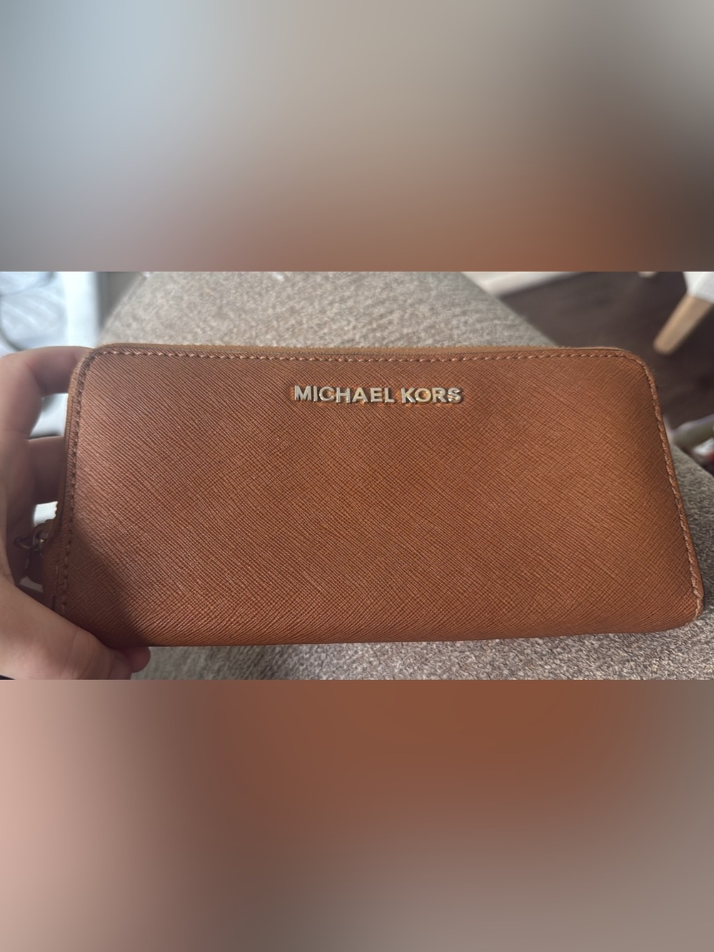Michael Kors Leather Zip Wallet with Gold Logo